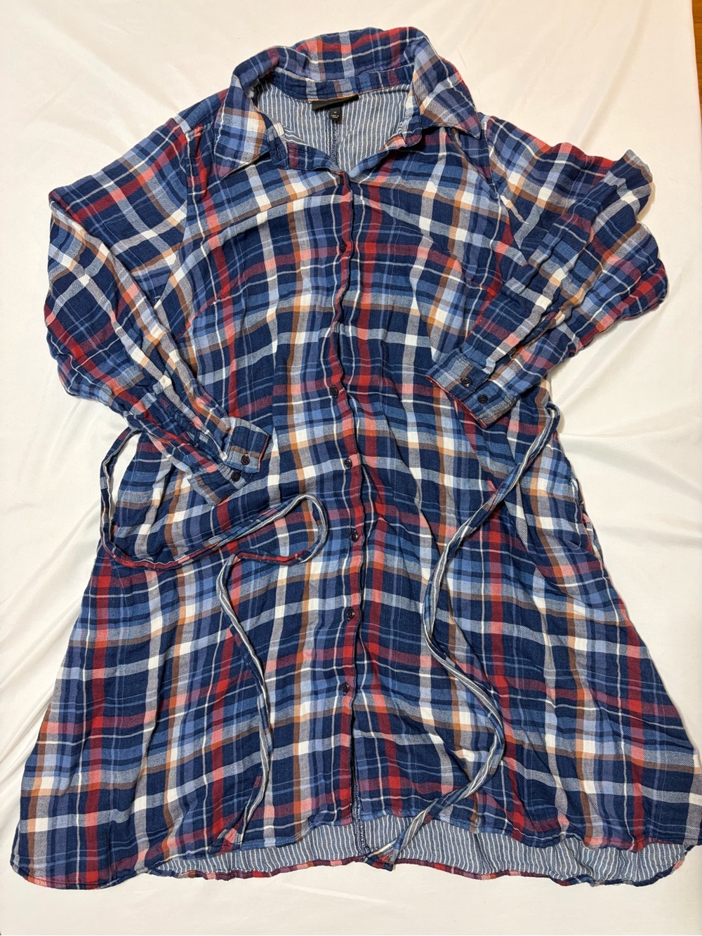 Lane Bryant Size 18 Plaid Shirt Dress Blue Long Sleeve Button Down Fall Country